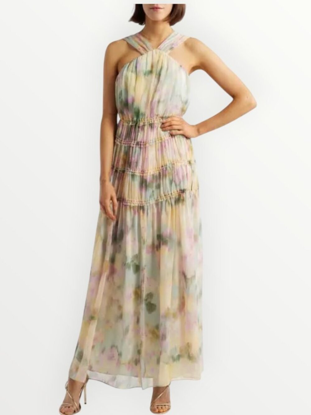 Parker Camille Floral Tiered Maxi Dress in Seafoam